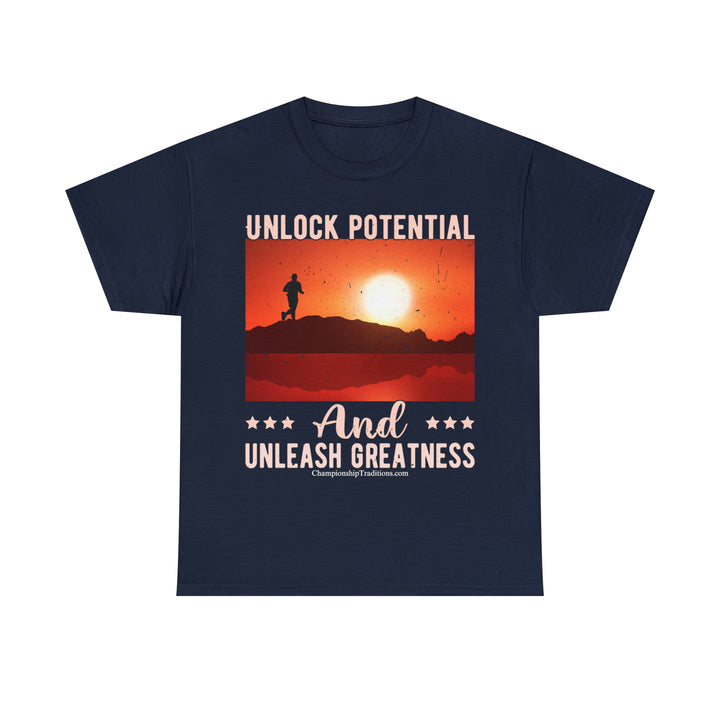 UNLOCK POTENTIAL AND UNLEASH GREATNESS - Unisex Cotton Tee | CHAMPIONSHIP TRADITIONS